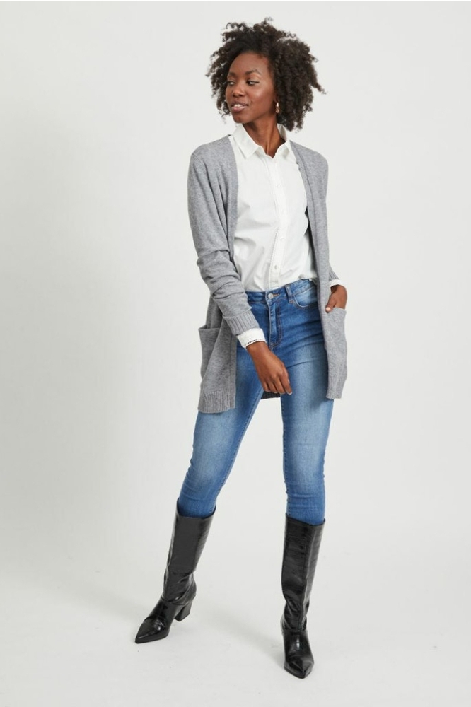 VIRIL OPEN L/S KNIT CARDIGAN - NOOS 14044041 Medium Grey Melange